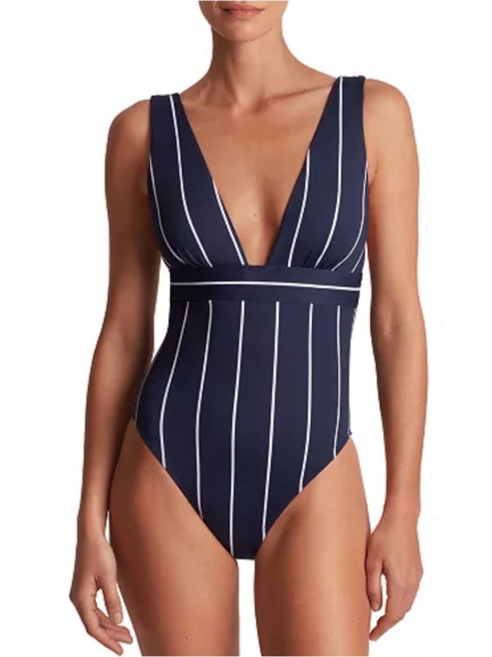 NWT Lauren Ralph Lauren
Women's Striped V-Neck One-Piece Swimsuit